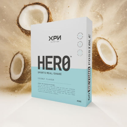 XPN Nutrition Hero cereal and meal replacement shake in 450g container, showing the product packaging and label.