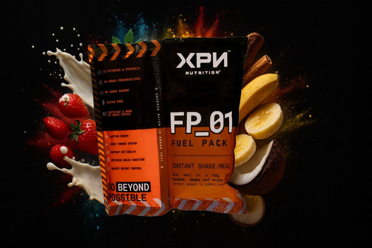 XPN Nutrition FP-01 Fuel Pack meal replacement shakes box with 35 servings, showing the packaging and branding.