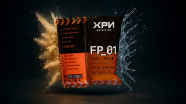Box of 35 XPN Nutrition FP-01 Fuel Pack meal replacement shakes with individual sachets for quick, nutritious snacks or meals.