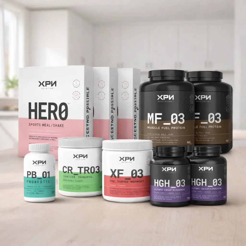 XPN Nutrition Elite Pro Athlete Performance Full Combo with workout gear, supplements, and accessories for professional athletes.