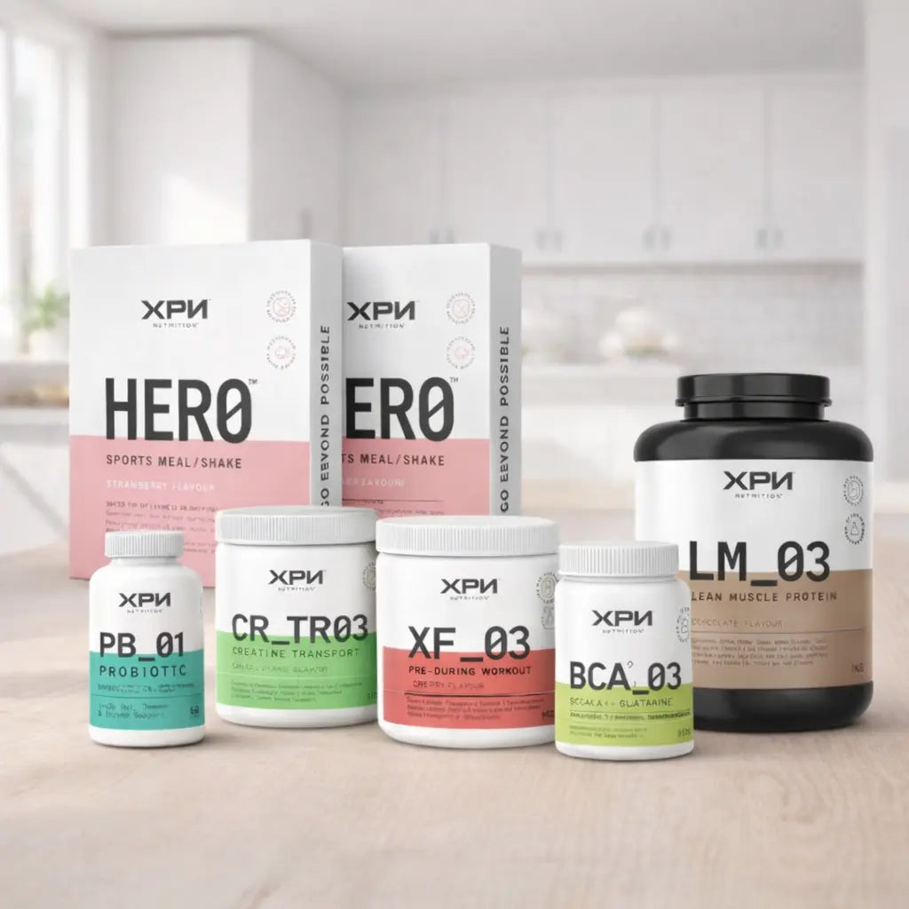 XPN Nutrition Strong Start Athlete Combo with protein powder, supplements, and workout accessories for active athletes.