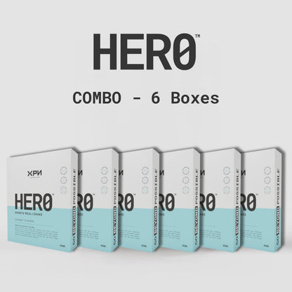 Hero Cereal and Meal Replacement Shake Combo by XPN Nutrition, 2.7kg (6 boxes), featuring colorful packaging and product boxes.