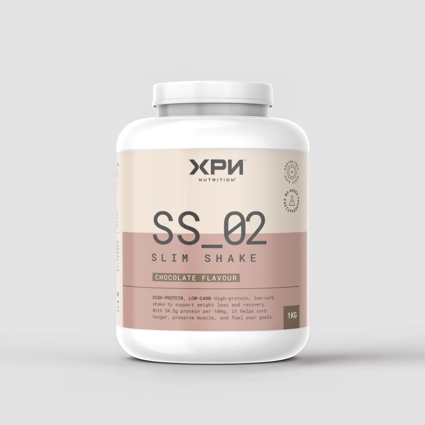 XPN Nutrition SS_02 Slim Shake in chocolate flavor, a weight management protein shake with a creamy chocolate appearance.