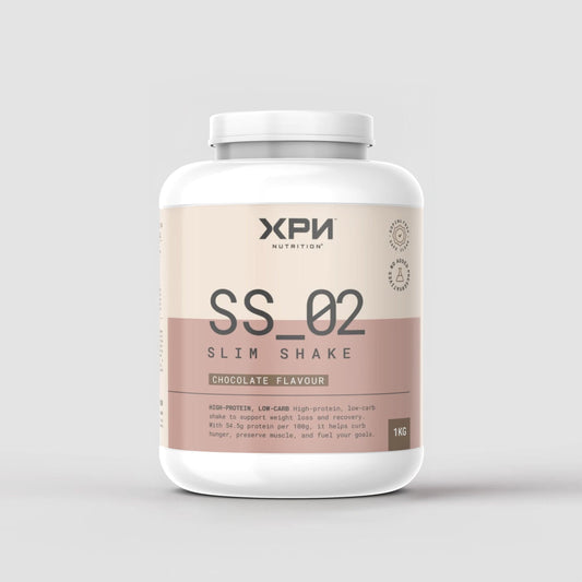 XPN Nutrition SS_02 Slim Shake in chocolate flavor, a weight management protein shake with a creamy chocolate appearance.