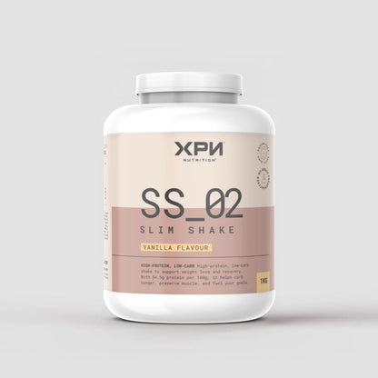 XPN Nutrition SS_02 Slim Shake weight management vanilla flavor in a sleek bottle, designed for healthy meal replacement or snacking.