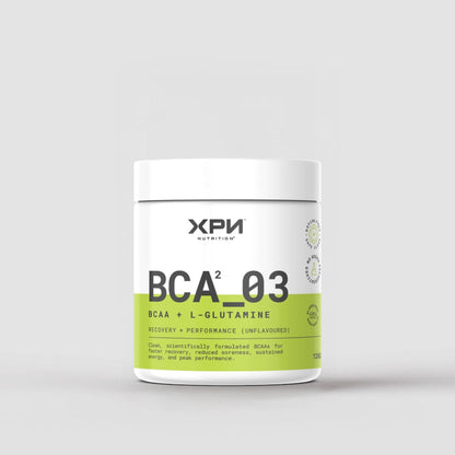 XPN Nutrition BCA_03 BCAA and L-Glutamine powder in a 120g container, used for daily health and muscle recovery.