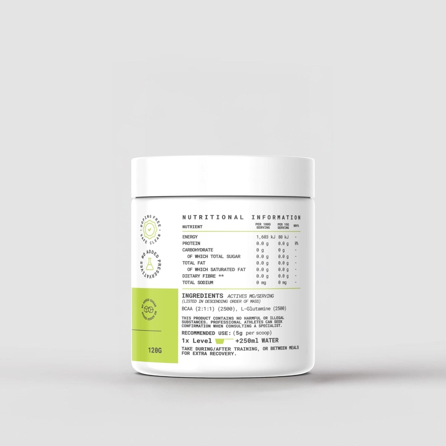 XPN Nutrition BCA_03 BCAA and L-Glutamine supplement container for daily health and wellness, with label and product details visible.