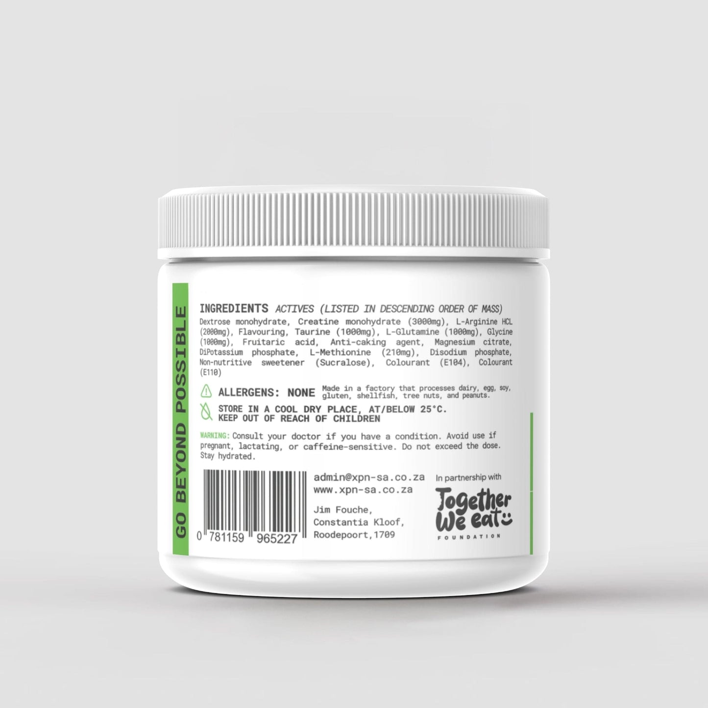 XPN Nutrition CR_TR03 Creatine Transport 600g container for performance and recovery, featuring label and product packaging.