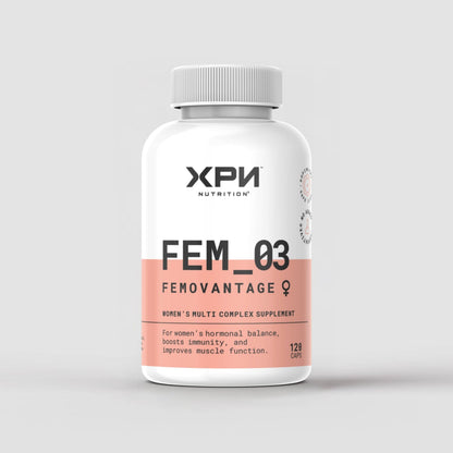 XPN Nutrition Femovantage daily health supplement in 120 capsules, featuring natural ingredients for wellness and vitality.