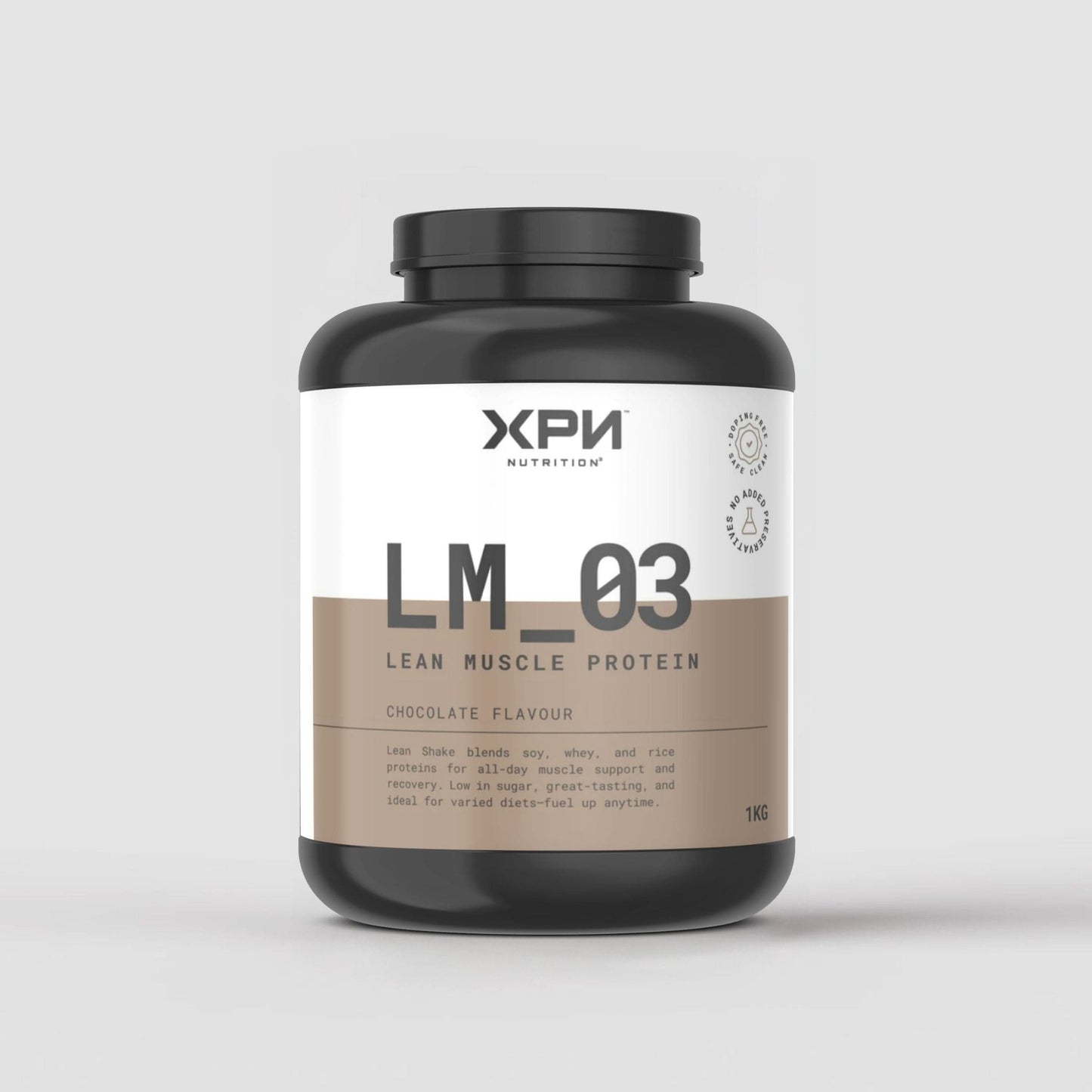 XPN Nutrition Lean Muscle Protein Shake in chocolate flavor, designed for performance and recovery, with a creamy chocolate appearance.