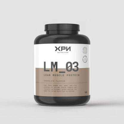 XPN Nutrition Lean Muscle Protein Shake in chocolate flavor, designed for performance and recovery, with a creamy chocolate appearance.