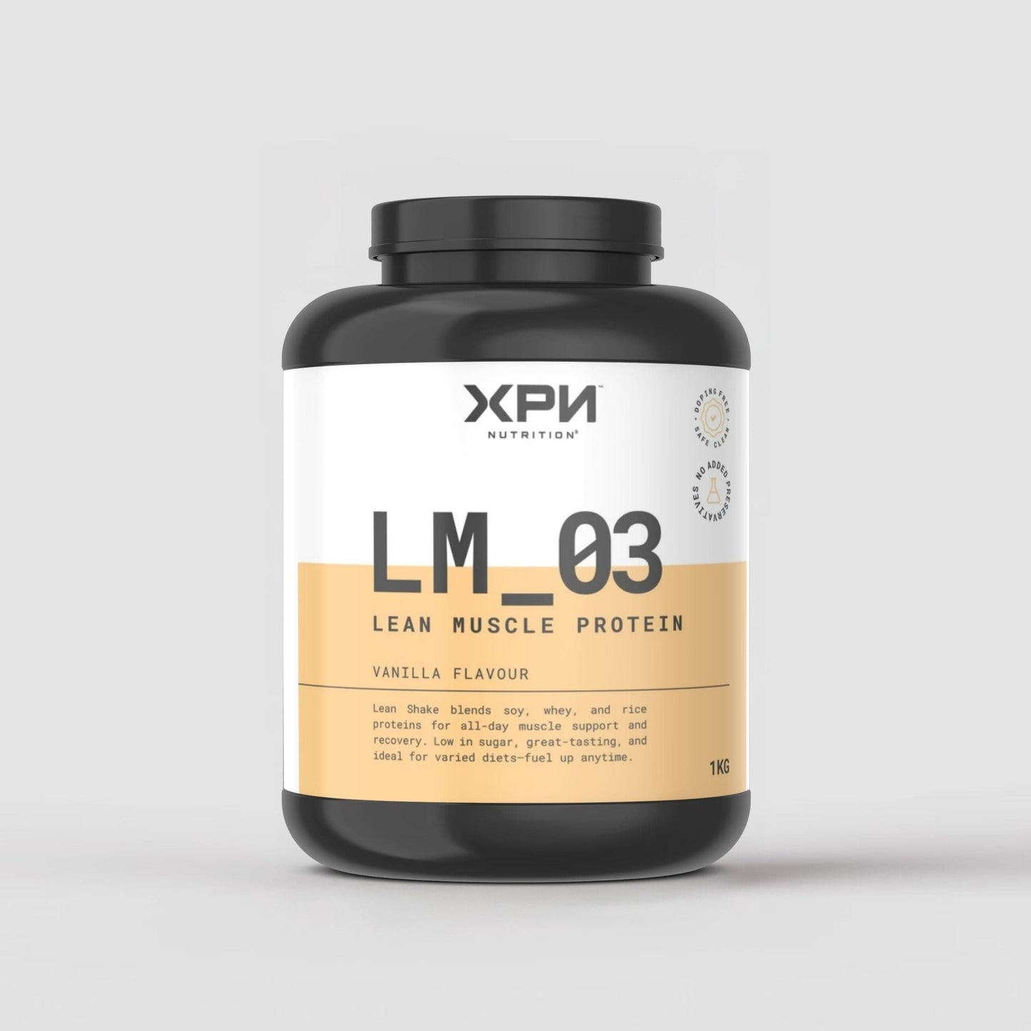 XPN Nutrition Lean Muscle Protein Shake in vanilla flavor, designed for performance and muscle recovery, with a creamy beverage appearance.