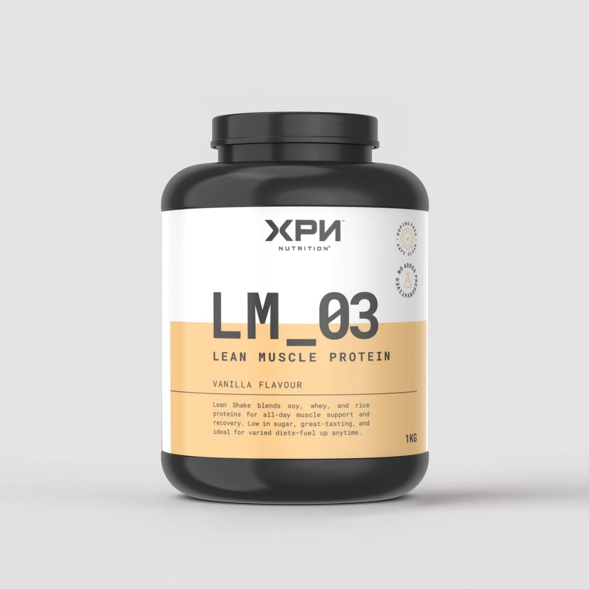 XPN Nutrition Lean Muscle Protein Shake in vanilla flavor, designed for performance and muscle recovery, with a creamy beverage appearance.