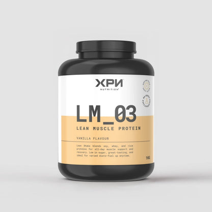 XPN Nutrition Lean Muscle Protein Shake in vanilla flavor, designed for performance and muscle recovery, with a creamy beverage appearance.
