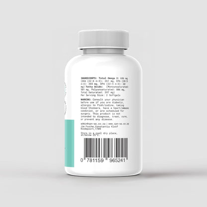 XPN Nutrition N_01 Omega 3 supplement bottle with 90 capsules, daily health and wellness omega-3 fish oil capsules.